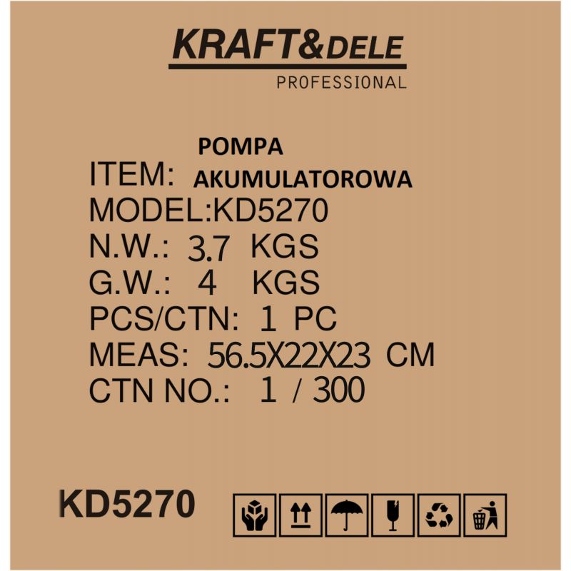 Akumulatorowa pompa ogrodowa 3500L/h 2x6Ah + ładowarka KD5270