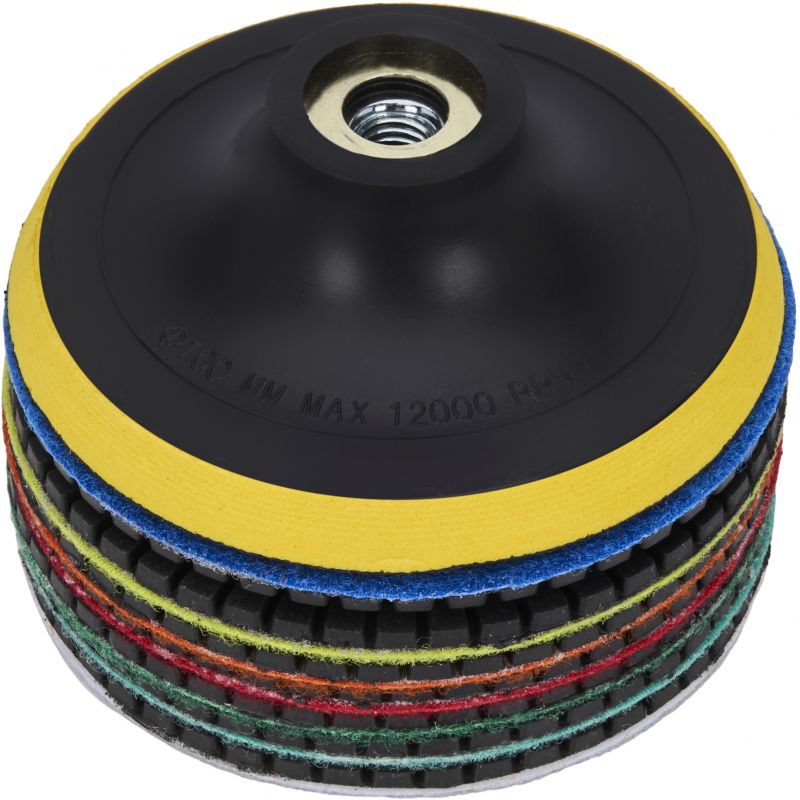 Zestaw tarcz diamentowych gradacja 50 - 3000, adapter M12, dysk, rękawiczki WDS2212