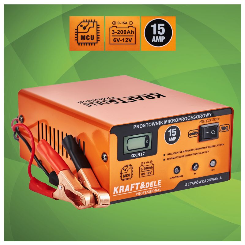 Prostownik mikroprocesorowy 15AMP 6/12V