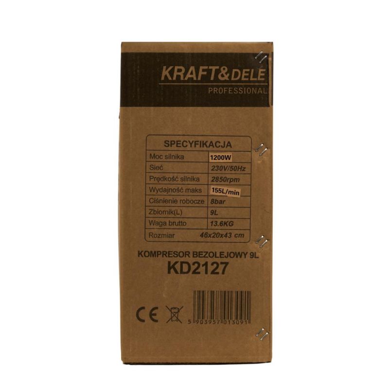 Kompresor Bezolejowy 9L 1200W 155L/MIN KD2127
