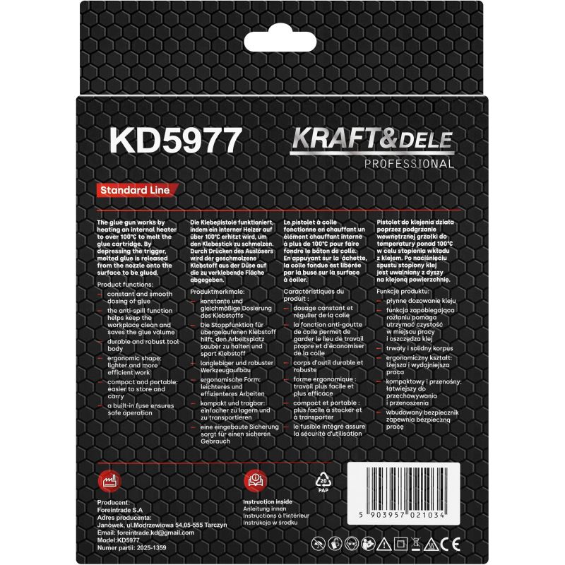 Pistolet do kleju na gorąco + 20 wkładów klejowych KD5977