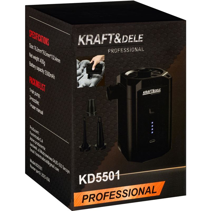 Pompka akumulatorowa usb-c 5500mAh + końcówki KD5501