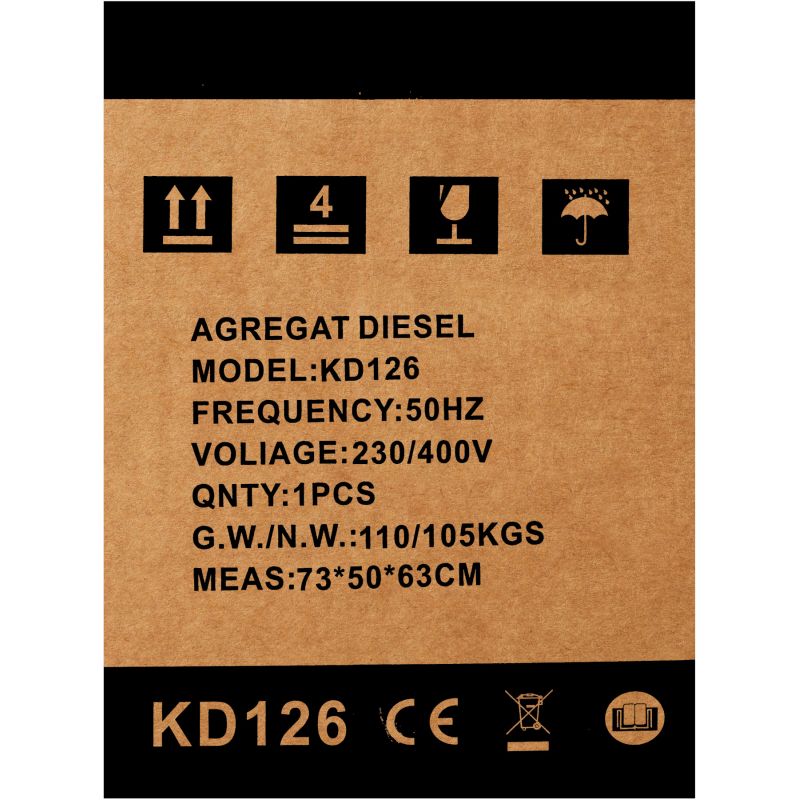 Dieselový generátor 8 kW, výkon pri 80 % zaťažení, 230/380 V, model KD126