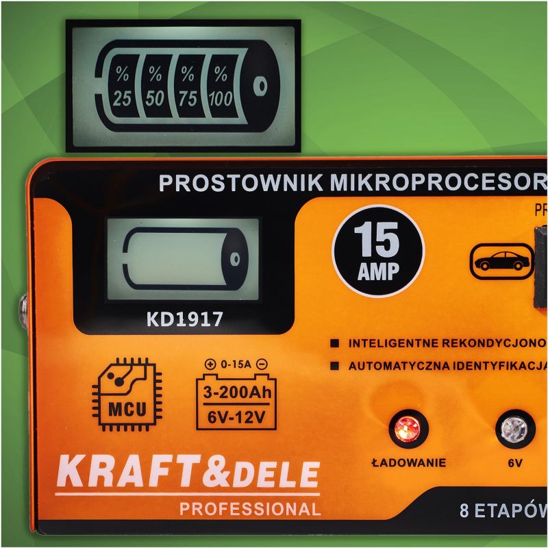 Prostownik mikroprocesorowy 15AMP 6/12V
