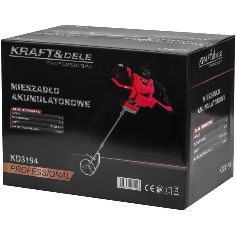 Mieszadło akumulatorowe 21V M14 140mm bezszczotkowe 2 x 4Ah KD3194