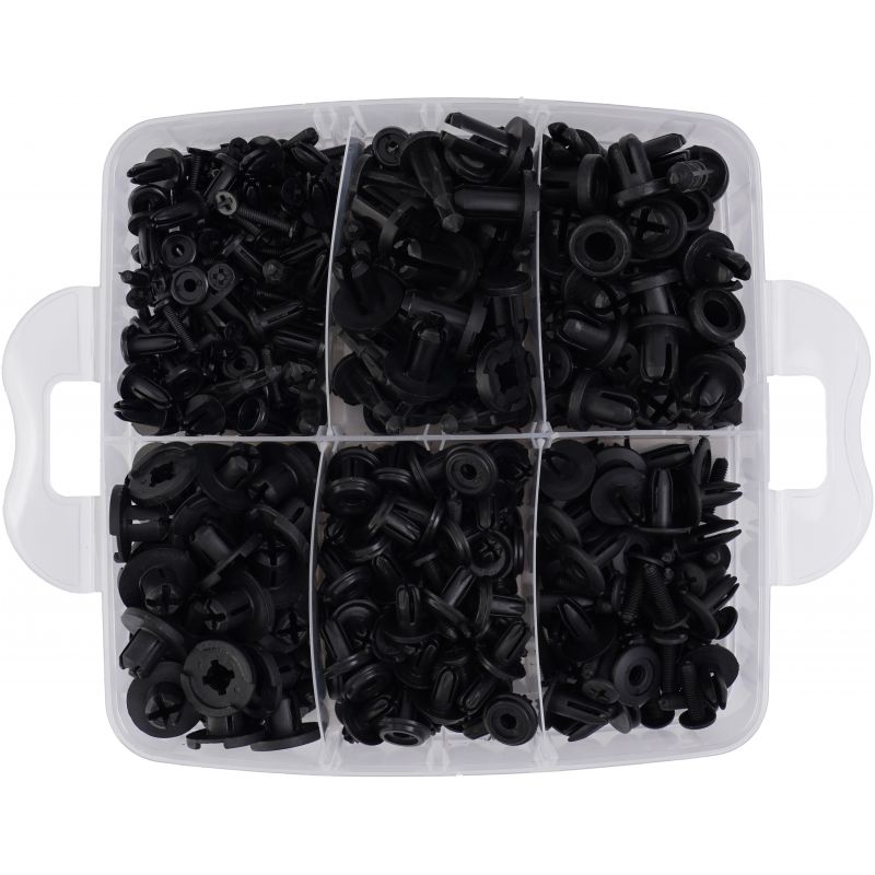 Zestaw 630 szt. spinek, kołków, klipsów do tapicerki + wyjmak i ściągacze KD10612