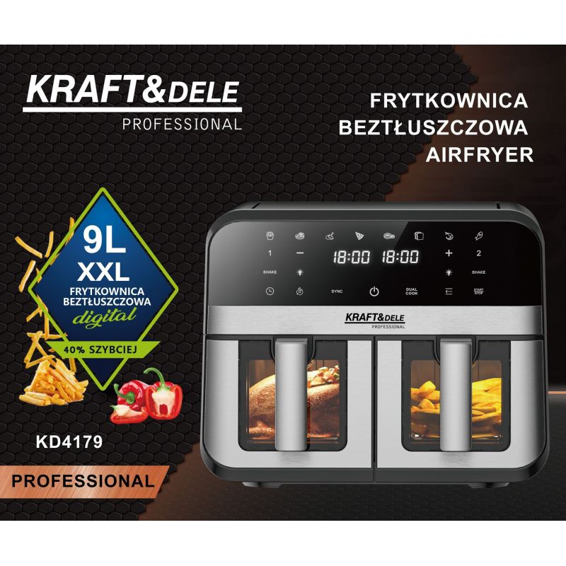 Beztuková fritéza 9L 2500W dve oddelenia 4,5L + LCD KD4179