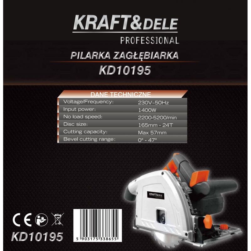 Pilarka zagłębiarka piła tarczowa 1400W KD10195