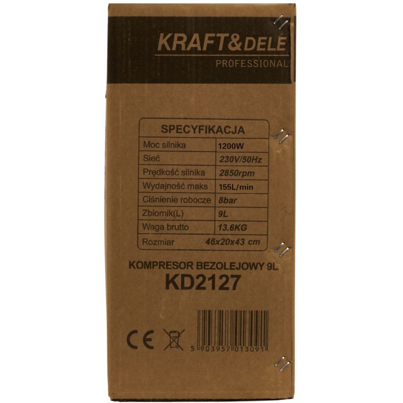 Kompresor Bezolejowy 9L 1200W 155L/MIN KD2127