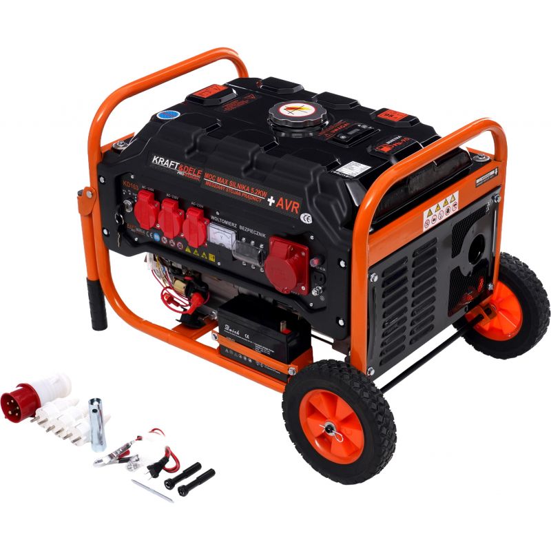 Agregát generuje 3500 W, napätie 12/230 V / 380 V, model KD163