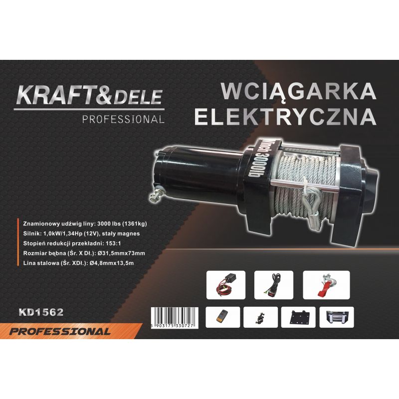 Wyciągarka - Wciągarka elektryczna KD1562 3000LBS 12V