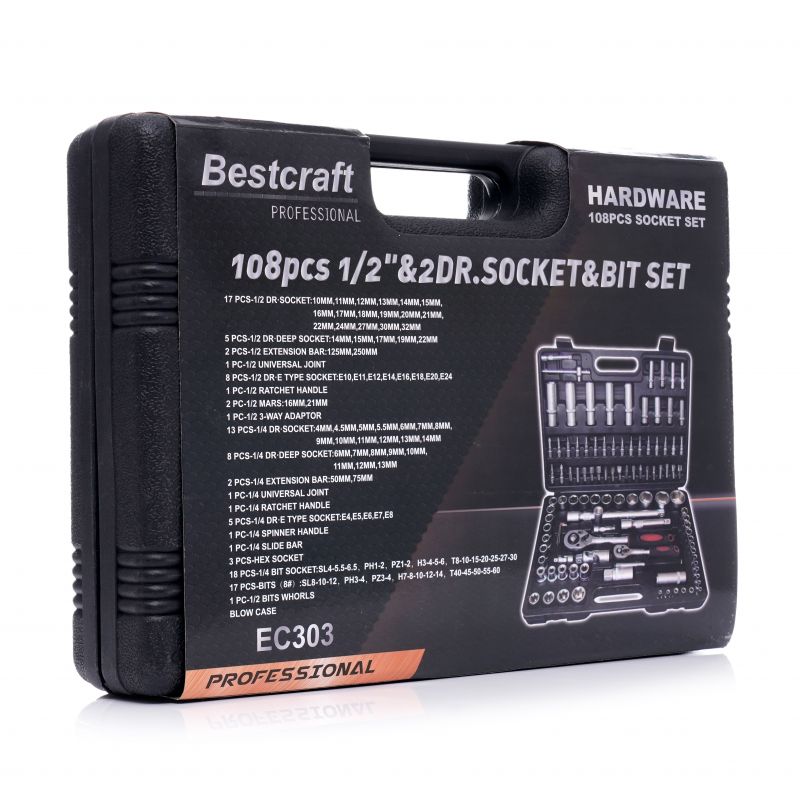 Zestaw Kluczy NASADOWYCH Z GRZECHOTKAMI EC303 108EL. Walizka