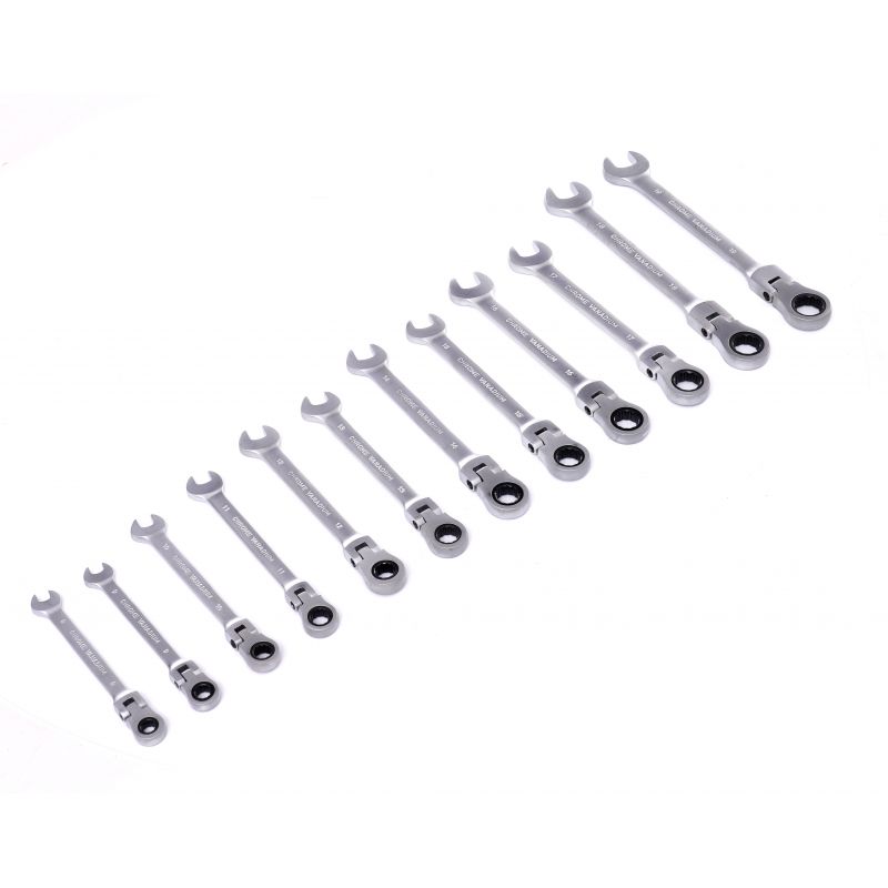 Klucze płasko oczkowe z grzechotką łamane 12el. 8-19mm KD10947