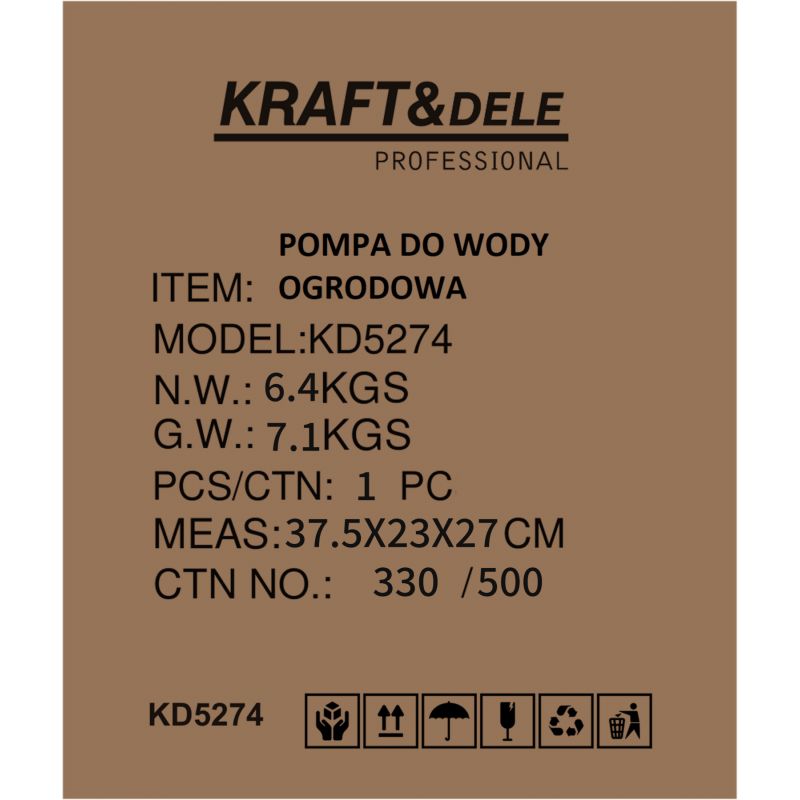 Pompa do wody ogrodowa 1500W 3700L/h KD5274