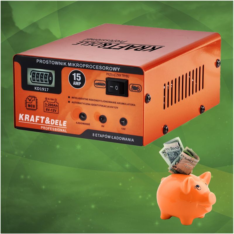 Prostownik mikroprocesorowy 15AMP 6/12V