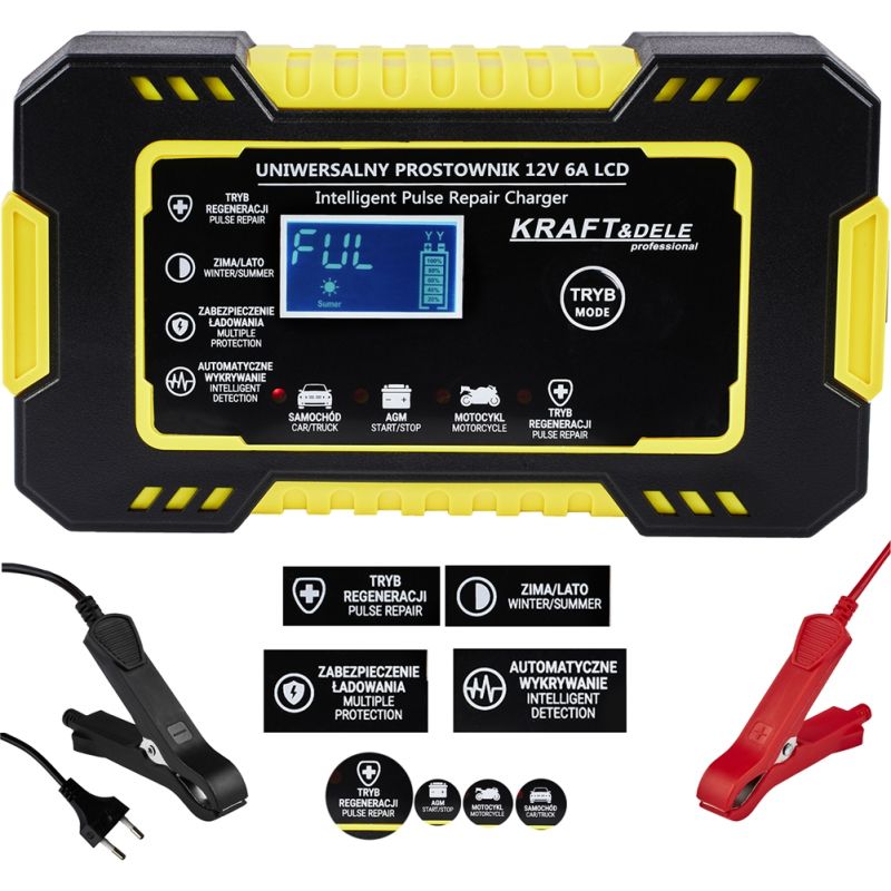 Automatyczny prostownik akumulatorowy LCD 12V / 6A KD1290