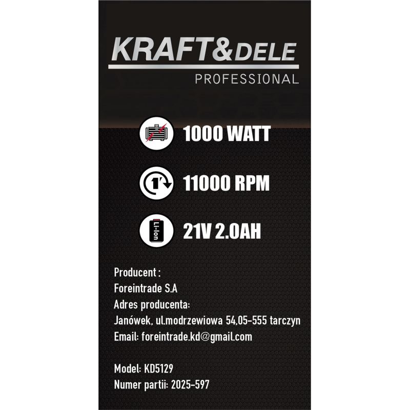 Akumulátorová kosačka na trávu 21 V, 2 Ah (2 kusy), 1000 W, 11 000 otáčok za minútu, model KD5129