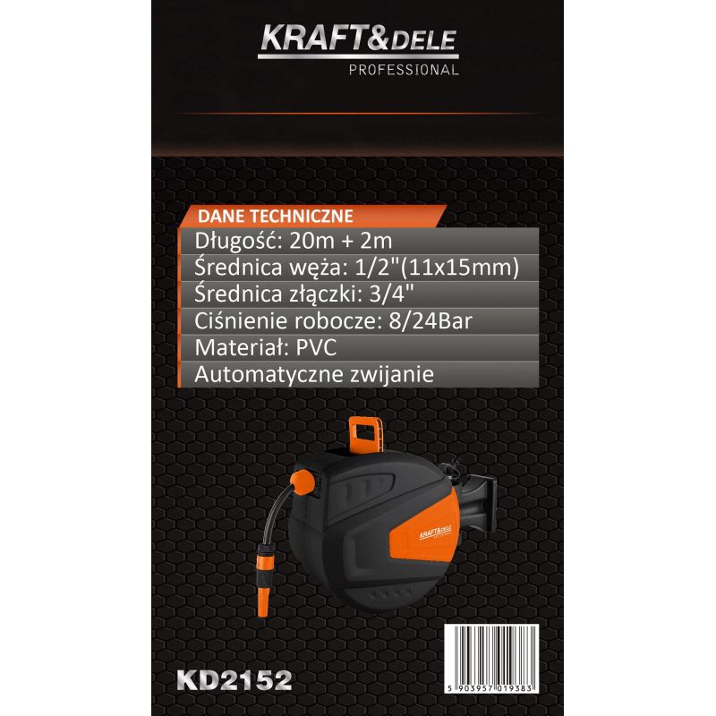 Wąż ogrodowy zwijany 20m+2m 1/2" KD2152