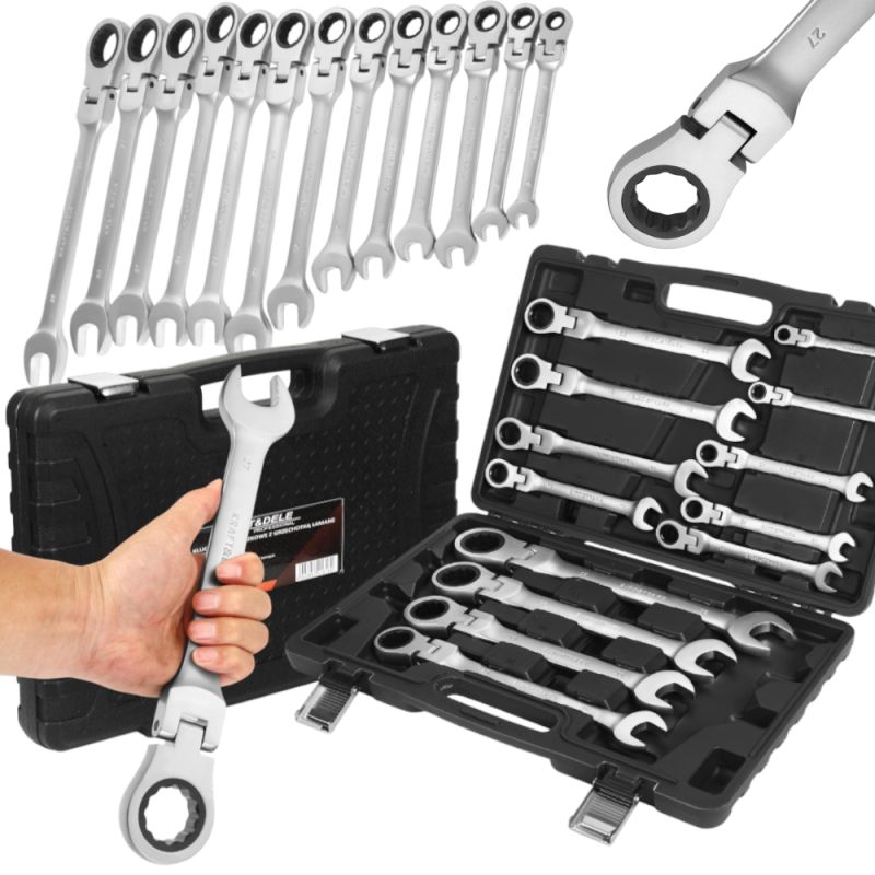 Klucze płasko-oczkowe z grzechotką łamane 13szt 8-32mm KD11305