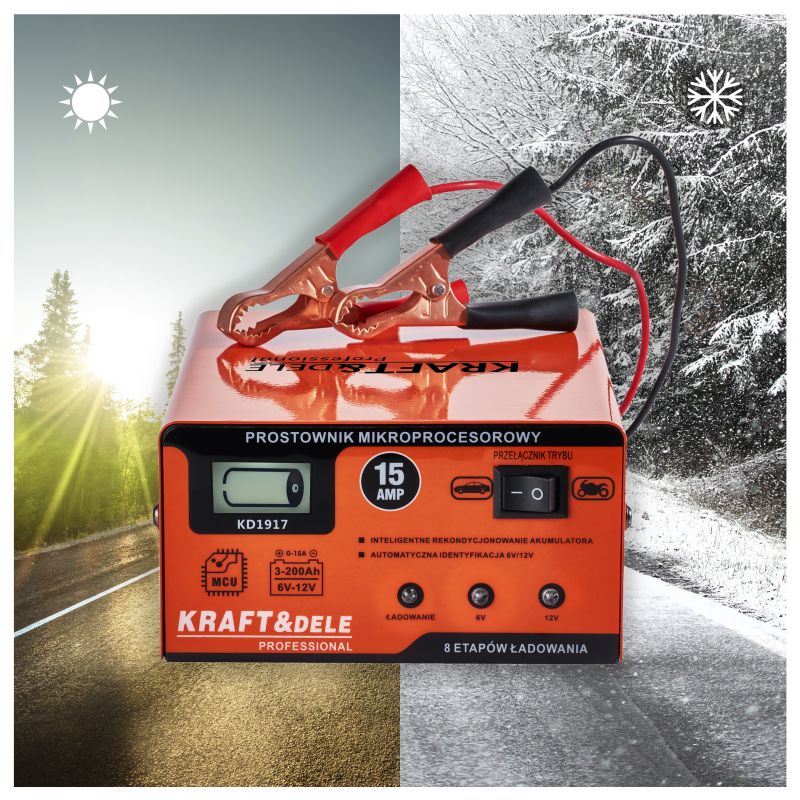 Prostownik mikroprocesorowy 15AMP 6/12V