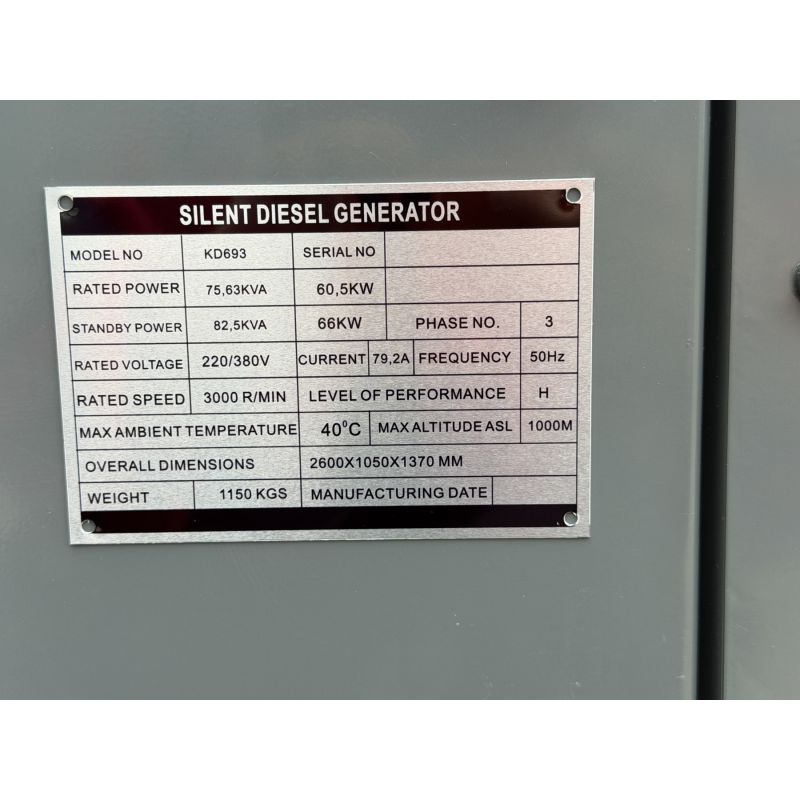 Agregat prądotwórczy DIESEL 60,5/66kW KD693