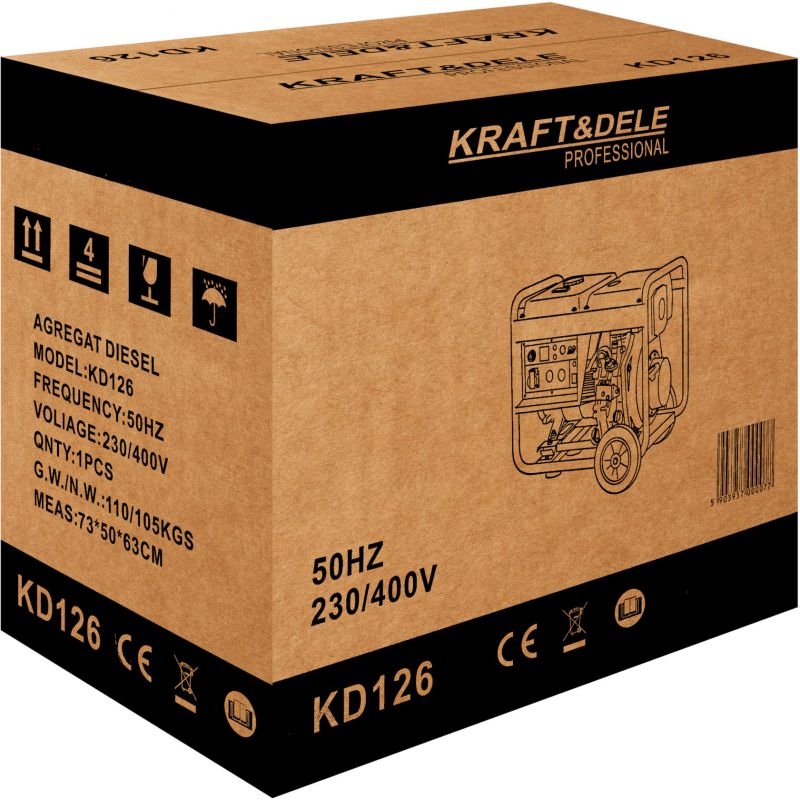 Dieselový generátor 8 kW, výkon pri 80 % zaťažení, 230/380 V, model KD126