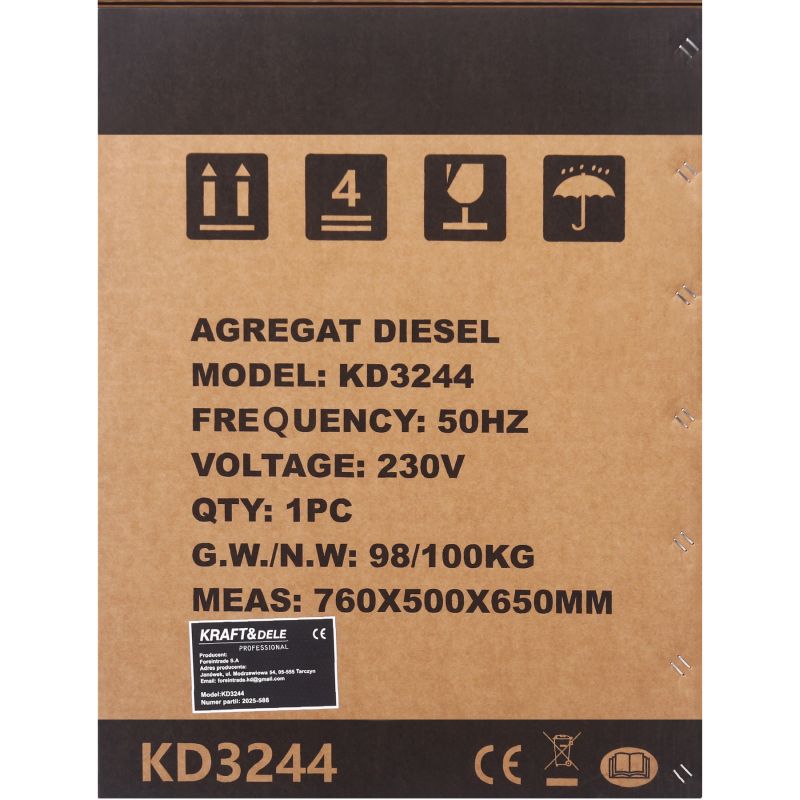 Generátor 7kW Diesel 230V 32A KD3244