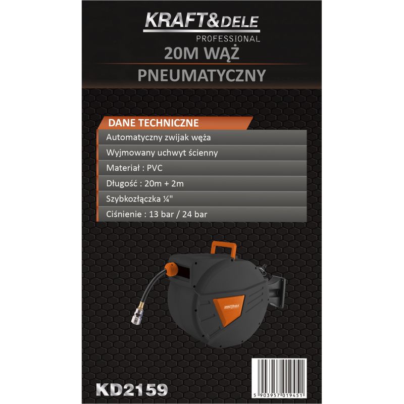 Vzduchový navijak, hadica 20m + 2m, 1/4", KD2159