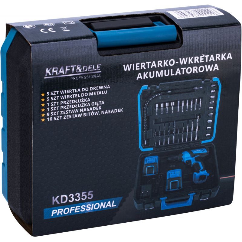Zestaw wiertarko-wkrętarka 21V 2Ah + akcesoria KD3355
