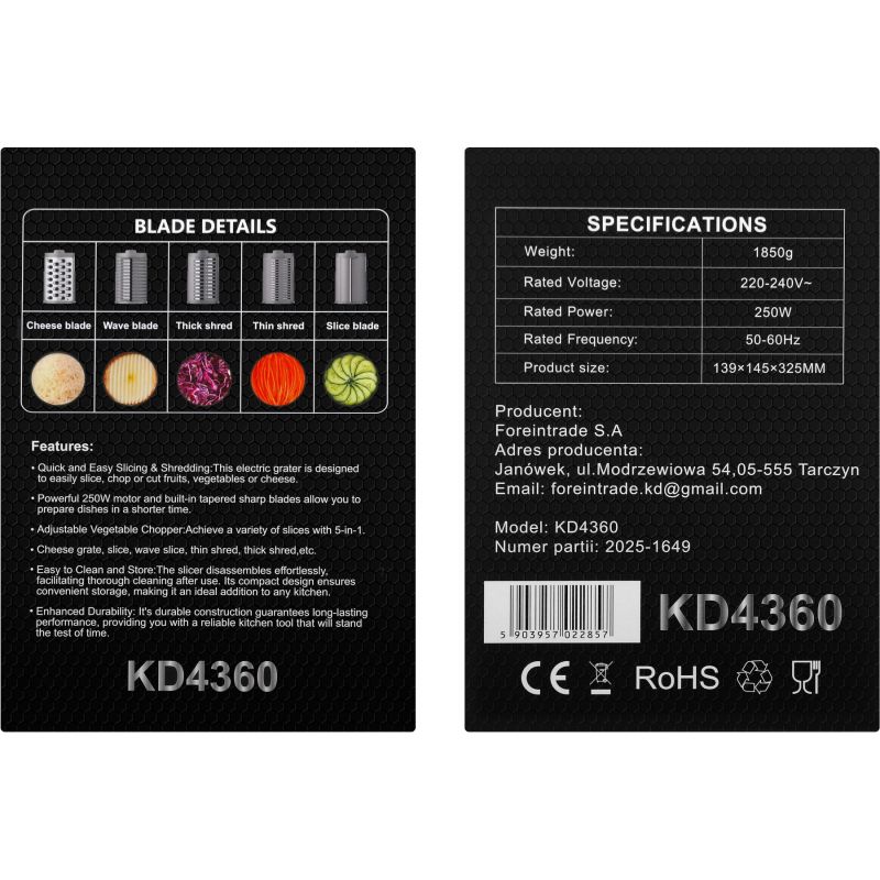 Szatkownica do warzyw 250W KD4360