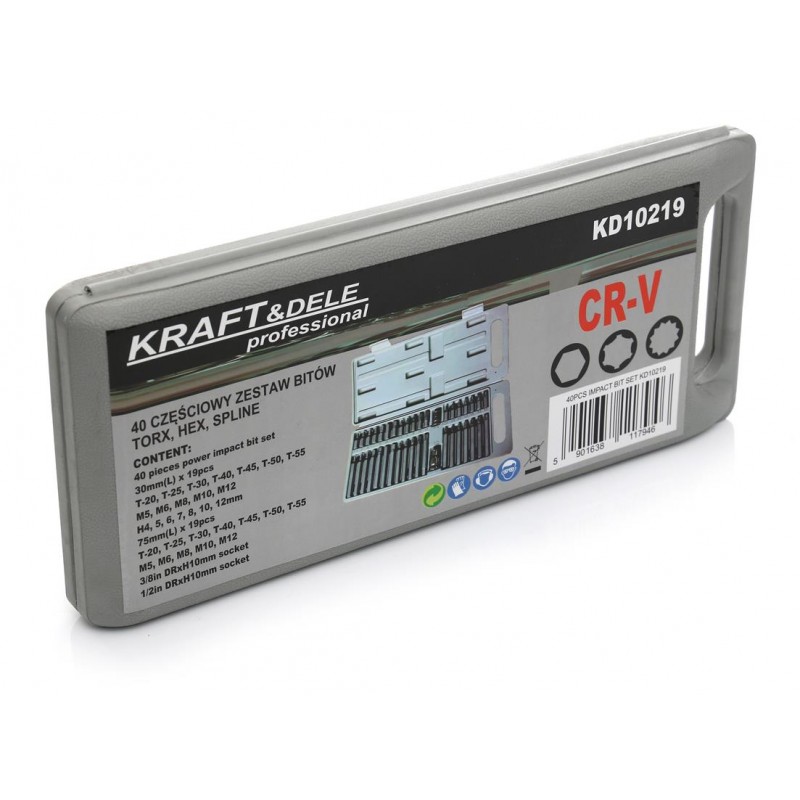 Komplet Bitów specjalnych KD10219 HEX, TORX, SPLINE 40cz