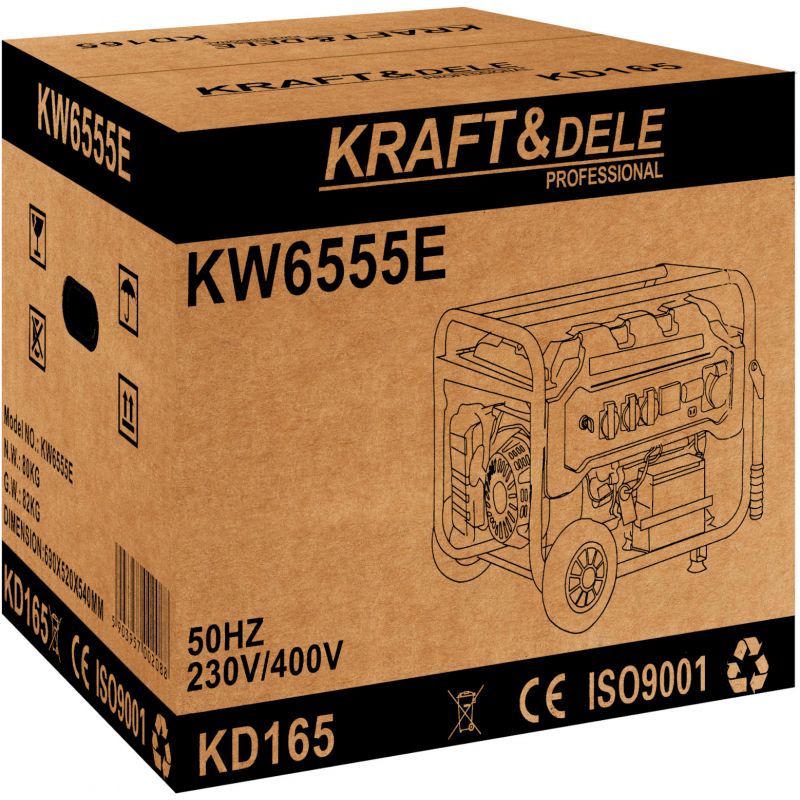 Agregát generuje 5500 W, 12/230 V/380 V, model KD165